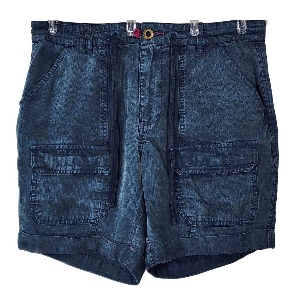 Sundance Blue‎ Tencel Cargo Utility Shorts Womens 4 Elastic Waist Cuffed Hem EUC